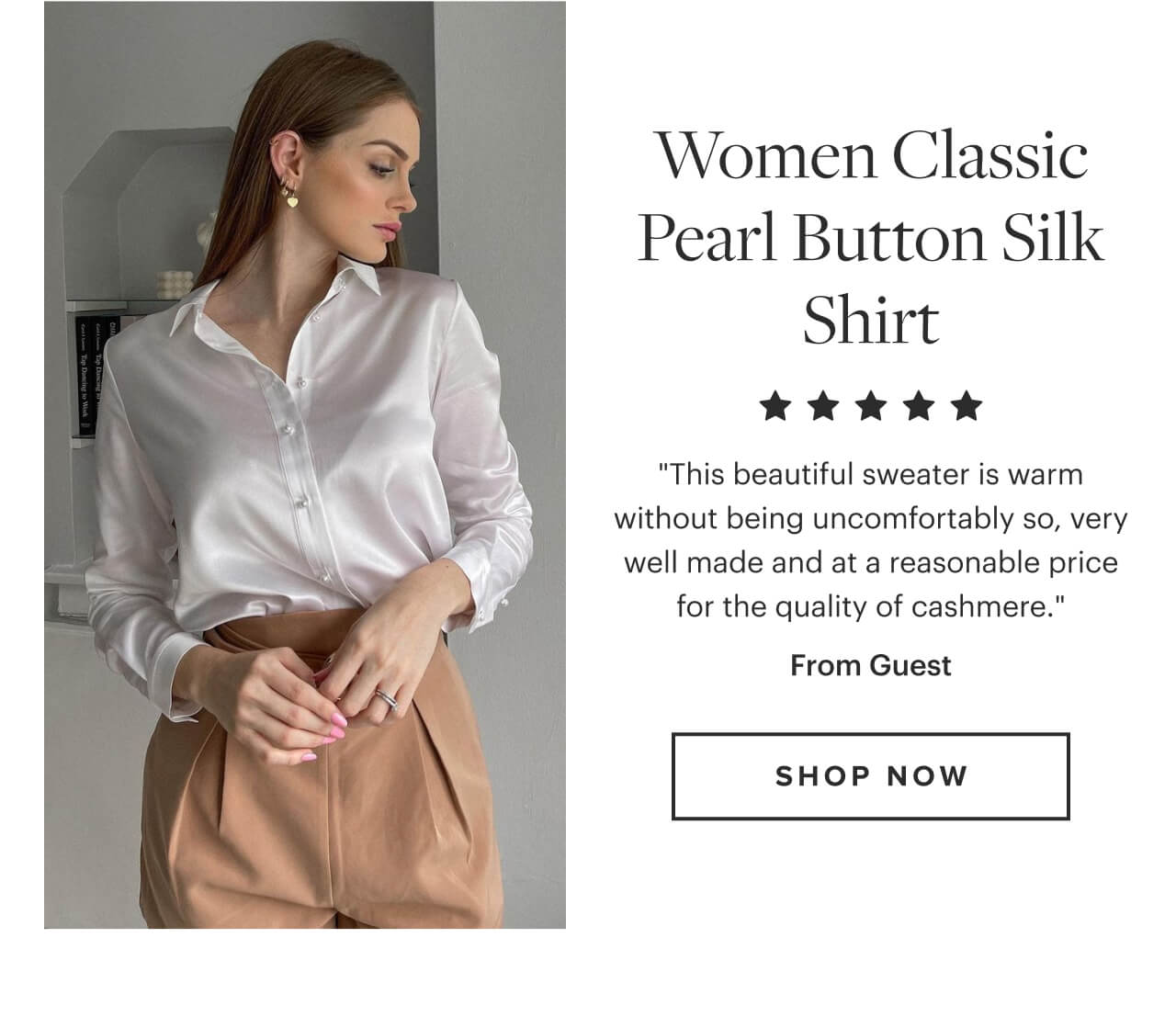 Pearl Button Mandarin Collar Stretch Silk Blouse