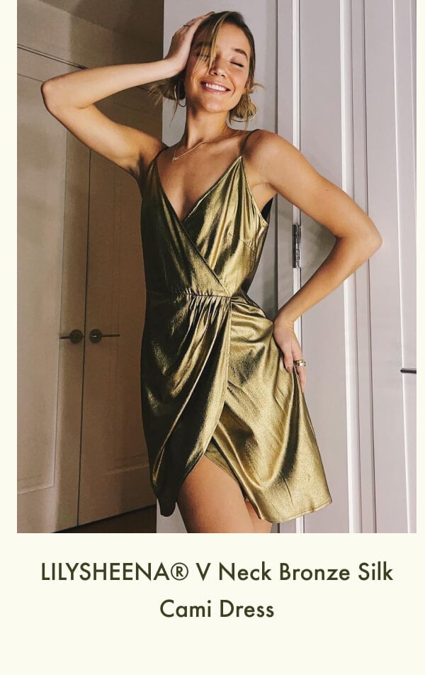 LILYSHEENA® V Neck Bronze Silk Cami Dress