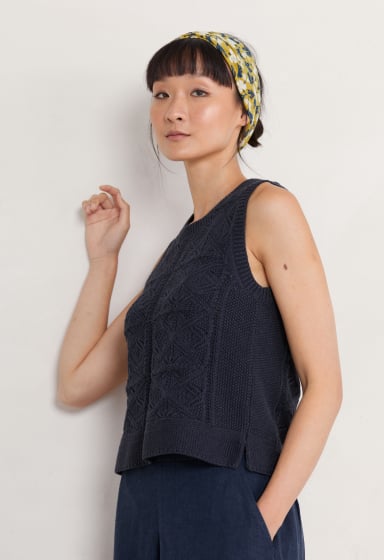Doe Path Knitted Vest - Crochet-style in Organic Cotton - Seasalt Cornwall